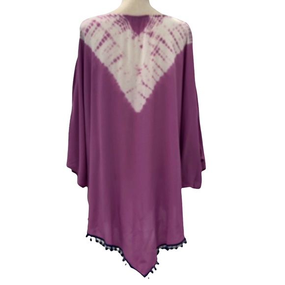 GYPSY 05 SAND PINK/WHITE TIE DYE COVERUP W BLUE POMPOMS - Picture 5 of 13